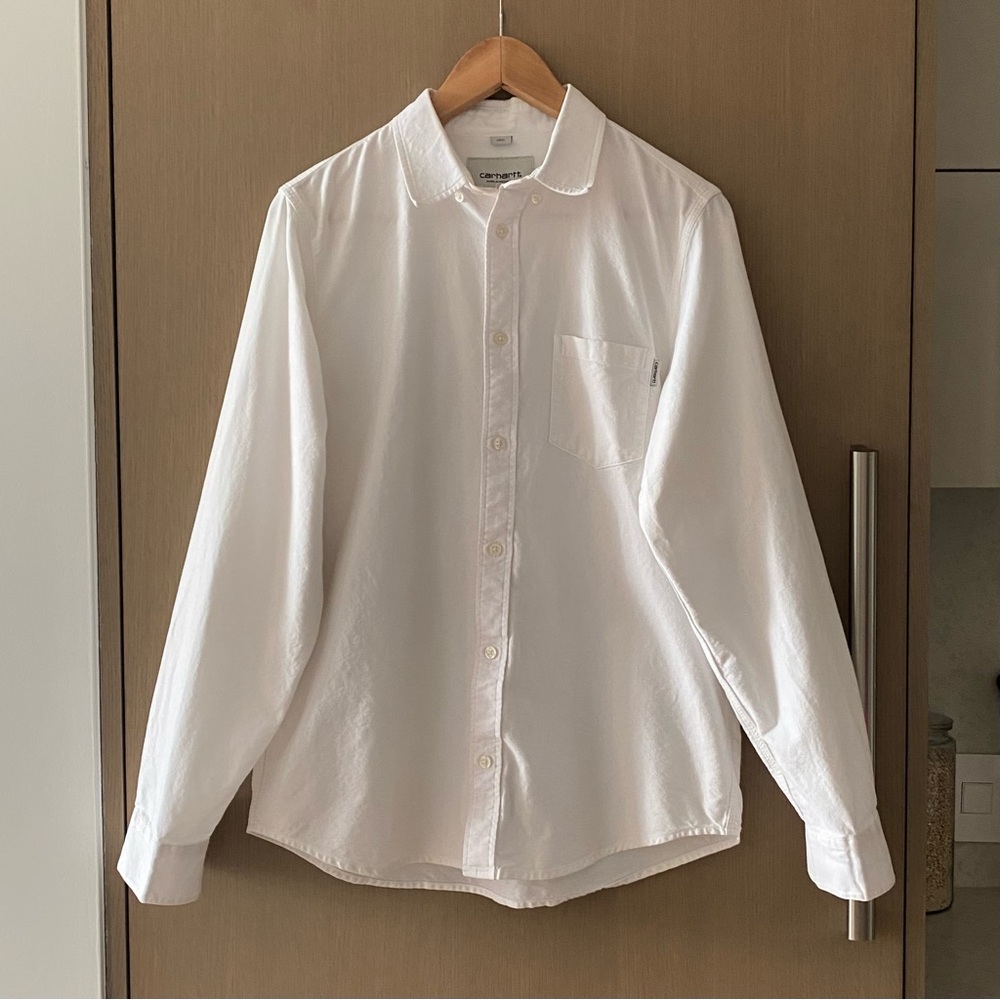 Carhartt WIP L/S rolf button down shirt white with elbow patch